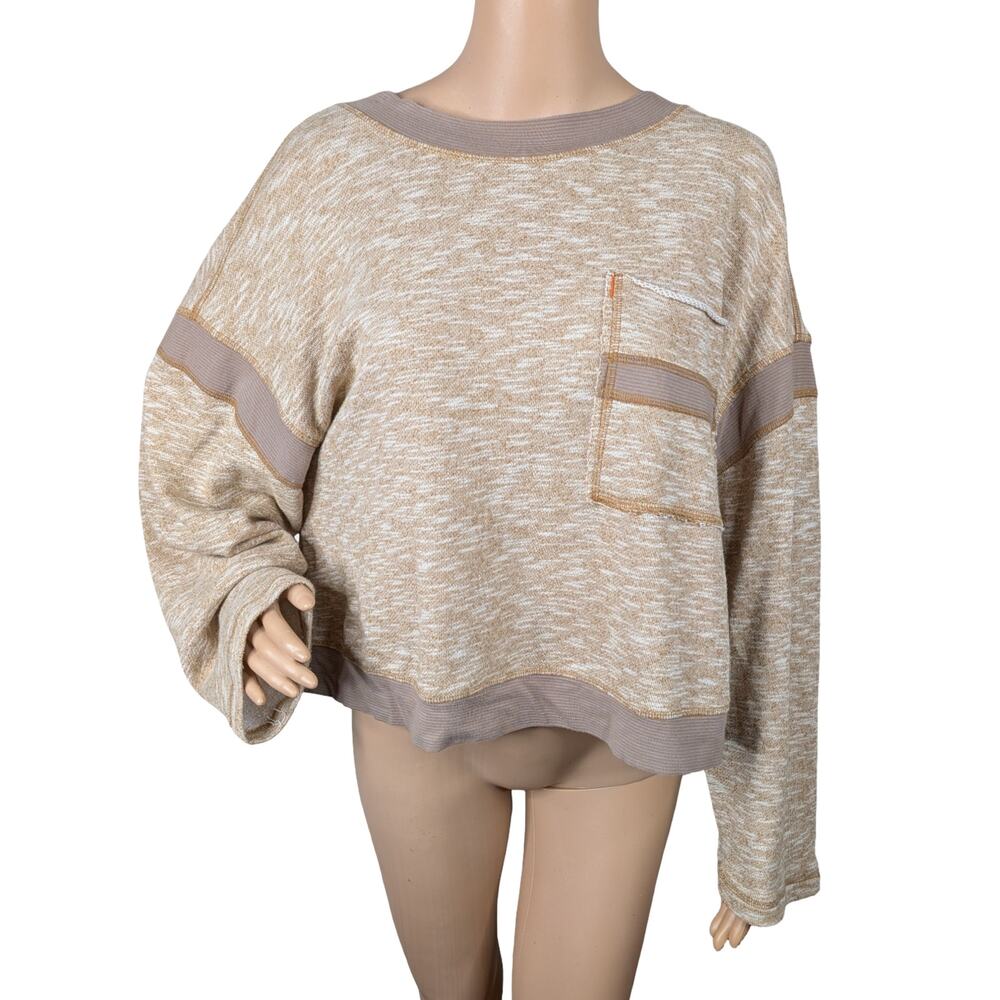 Free People Everything I Want Sweatshirt S Tan Space Dye Oversized French Terry